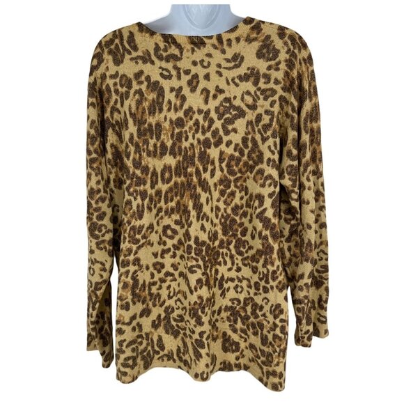 Susan Graver Metallic V-Neck Sweater Animal Print Size L - Picture 2 of 5